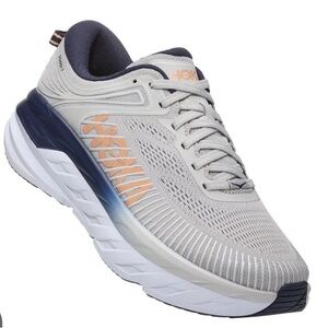 Hoka Women’s Bondi 7, size 9, color Lunar Rock/Black Iris, pre owned condition